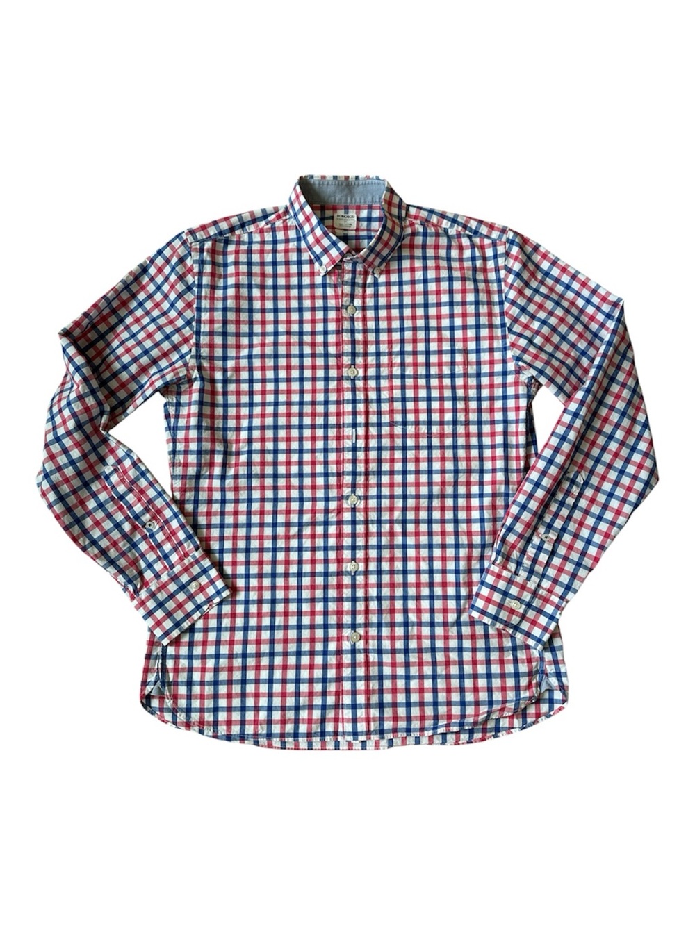 Men’s Bonobos Slim Fit Red, Blue and White Checked Button-Down Long-Sleeve Shirt